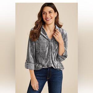 Maurices Winona Wms Sz Small Silver Velvet Button Down Blouse